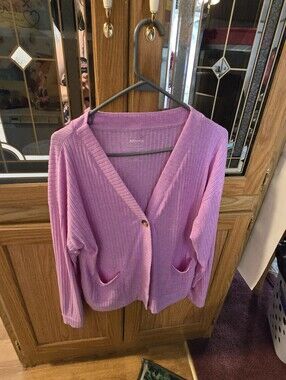 Joules Lavender-Pink Ribbed V-Neck Button Cardigan